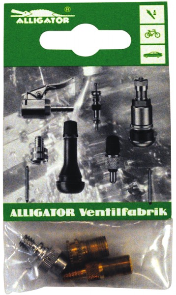ALLIGATOR Adapter Ventil Set SB-Verpackung | schwarz / silber | mit Stift und Rückschlag