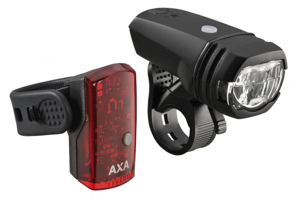 AXA LED Akkuleuchten Set Green Line 50 Lux Befestigung: Lenker / Sattelstütze | schwarz