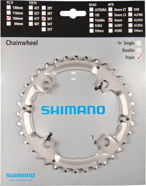 SHIMANO Kettenblatt Deore FCM533 36 Zähne | silber | Lochkreis: 104 mm