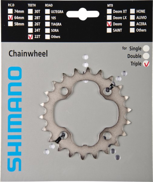 SHIMANO Kettenblatt Deore FCM532 22 Zähne | silber | Lochkreis: 64 mm