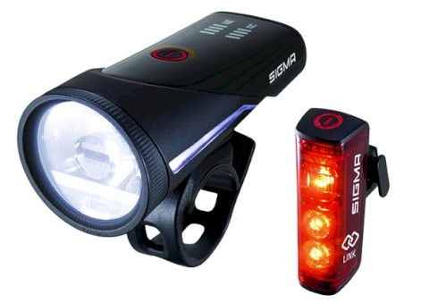 SIGMA LED Akkuleuchten Set Aura 100 USB + Blaze Link Befestigung: Lenker / Sattelstütze | schwarz