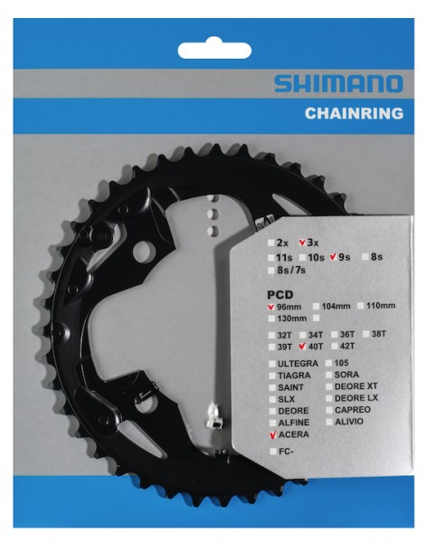 SHIMANO Kettenblatt FCM3000/4000 40 Zähne | schwarz | Lochkreis: 96 mm