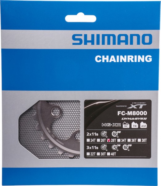 SHIMANO Kettenblatt Deore XT FCM8000 28 Zähne | silber | Lochkreis: 64 mm