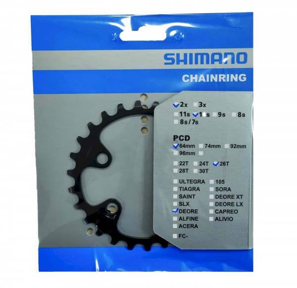 SHIMANO Kettenblatt Deore FCM6000 26 Zähne | schwarz | Lochkreis: 64 mm