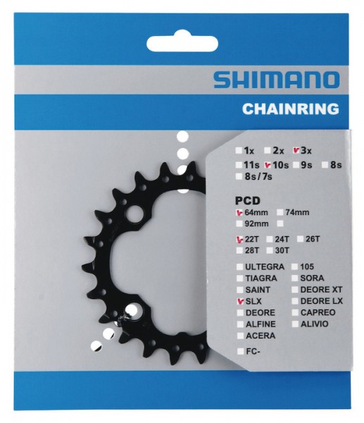 SHIMANO Kettenblatt SLX FCM672 22 Zähne | schwarz | Lochkreis: 64 mm