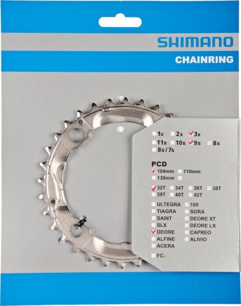 SHIMANO Kettenblatt Deore FCM532 32 Zähne | silber | Lochkreis: 104 mm