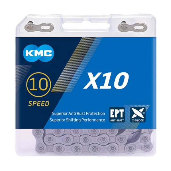 KMC Fahrrad Kette X10 EPT Kompatibilität: 10-fach | SB-Verpackung | silber | 114 Glieder