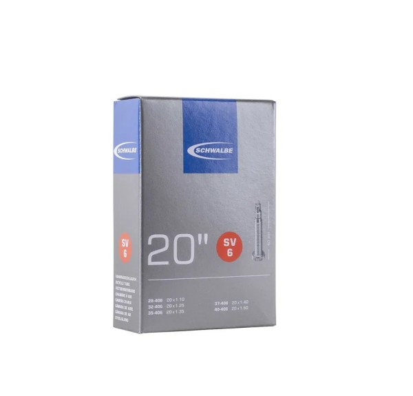 SCHWALBE Fahrradschlauch SV Ventil 20 Zoll | ETRTO: 28/40-406 | SV | Schwalbe Nr.: 6 | Ventillänge: