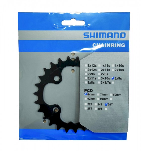 SHIMANO Kettenblatt Deore FCM660 26 Zähne | schwarz | Lochkreis: 64 mm