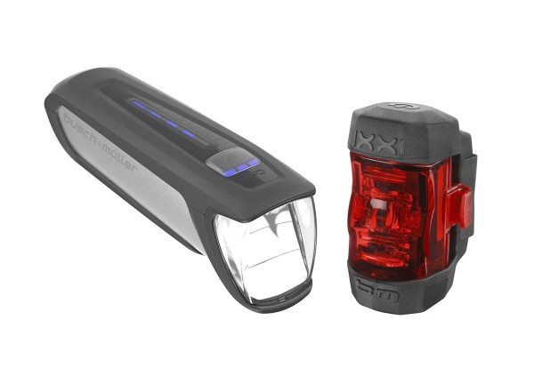 B&M LED Akkuleuchten Set 70 LUX IXON Core 2 + IXXI silber