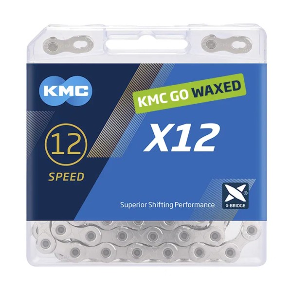 KMC Fahrrad Kette X12 WAXED 12-fach silber 126 Glieder, 1/2" x 11/128"