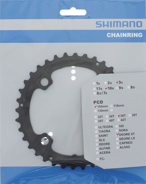 SHIMANO Kettenblatt Deore XT FCT781 36 Zähne | schwarz | Lochkreis: 104 mm