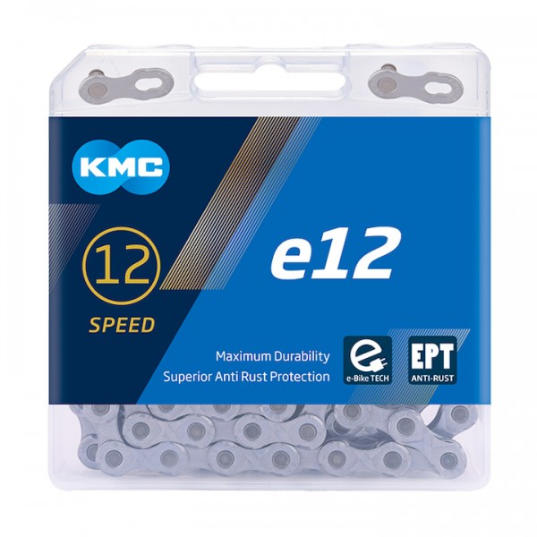 KMC Fahrrad Kette e12 EPT E-Bike Kompatibilität: 12-fach | SB-Verpackung | silber | 130 Glieder