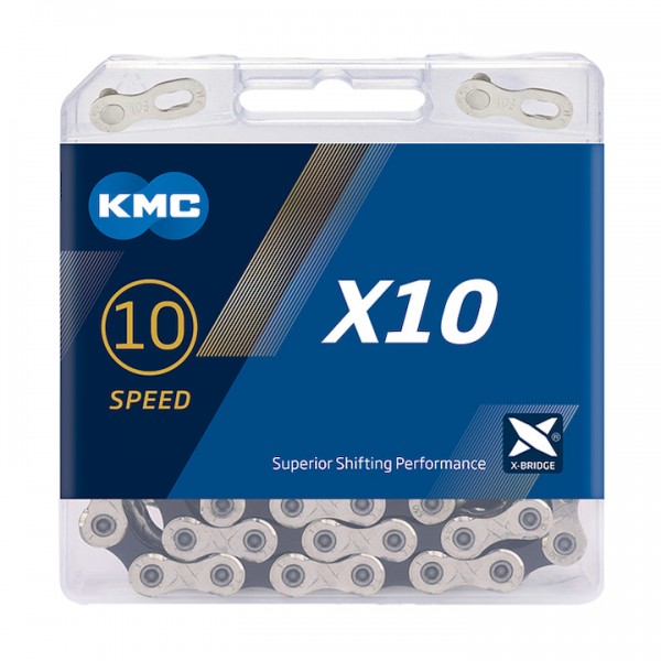 KMC Fahrrad Kette X10 Kompatibilität: 10-fach | SB-Verpackung | silber / schwarz | 122 Glieder