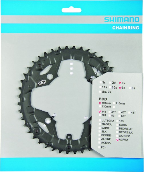 SHIMANO Kettenblatt Alivio FCM430 44 Zähne | schwarz | Lochkreis: 104 mm