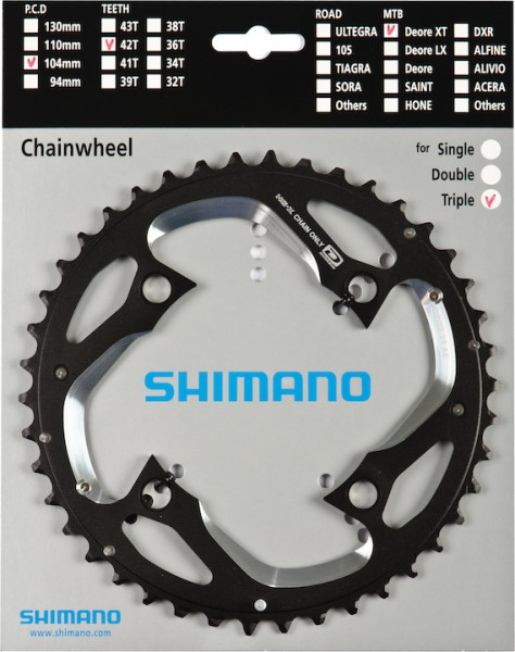 SHIMANO Kettenblatt Deore XT FCM780 42 Zähne | schwarz | Lochkreis: 104 mm
