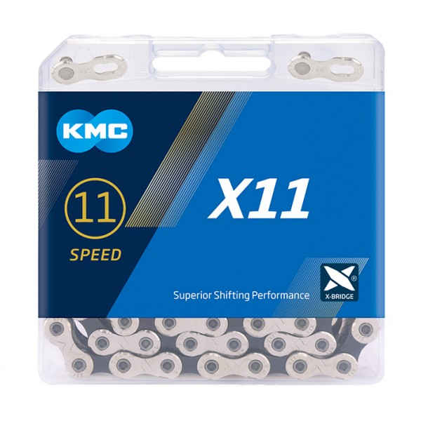 KMC Fahrrad Kette X11 Kompatibilität: 11-fach | SB-Verpackung | silber / schwarz | 118 Glieder