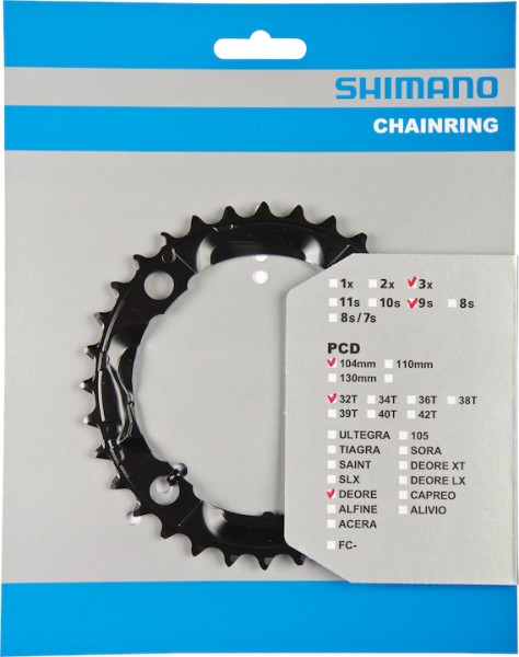 SHIMANO Kettenblatt Deore FCM590 32 Zähne | schwarz | Lochkreis: 104 mm