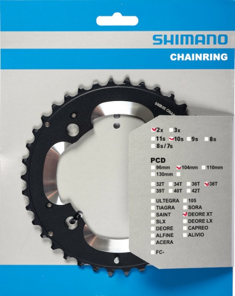 SHIMANO Kettenblatt Deore XT FCM785 38 Zähne | schwarz / silber | Lochkreis: 104 mm