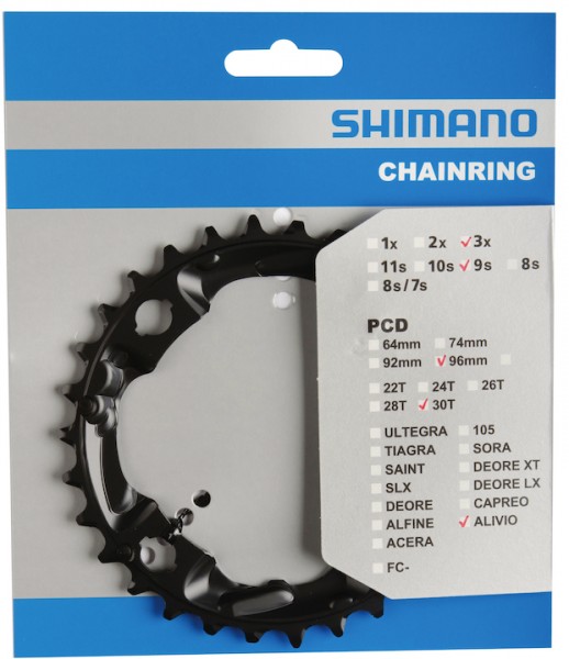 SHIMANO Kettenblatt FCM3000/4000 30 Zähne | schwarz | Lochkreis: 96 mm