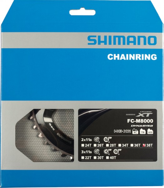 SHIMANO Kettenblatt Deore XT FCM8000 38 Zähne | schwarz | Lochkreis: 96 mm