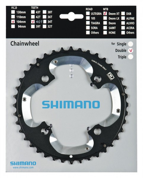 SHIMANO Kettenblatt Deore XT FCM785 40 Zähne | schwarz / silber | Lochkreis: 104 mm