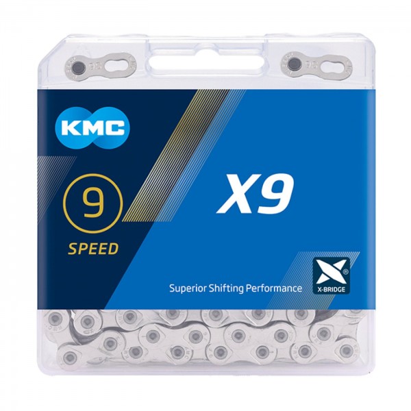 KMC Fahrrad Kette X9 Kompatibilität: 9-fach | SB-Verpackung | silber | 114 Glieder